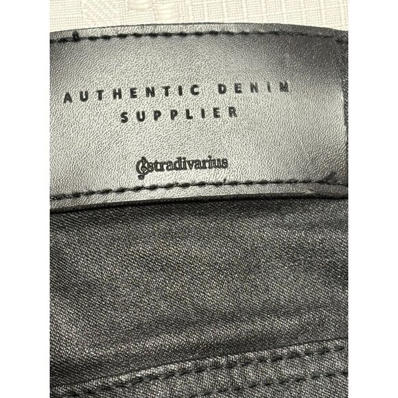 Stradivarius Women's Size 10  Black Coated Denim Jeans Pants Viscose - Picture 7 of 10